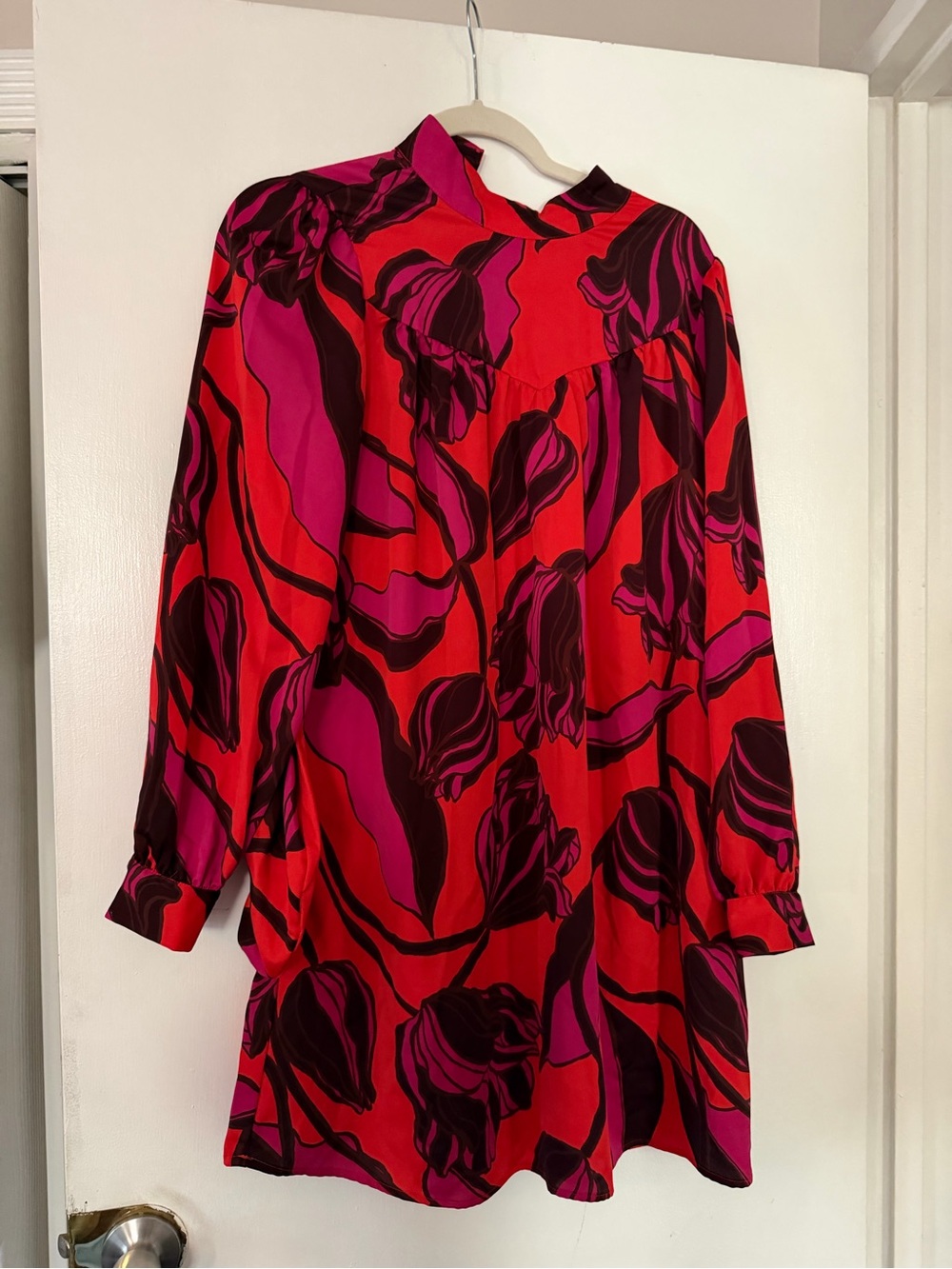 Who What Wear Red, Pink & Brown Floral Long Sleeve Dress